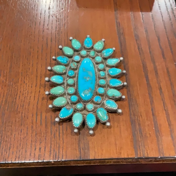 Blue and Silver Turquoise Necklace with Floral Design. Native Made/Signed - Picture 12 of 16